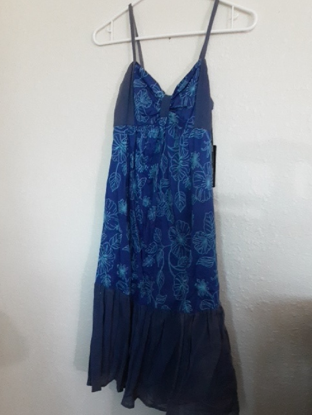 Olian Blue Floral Spaghetti Strap Mini Dress